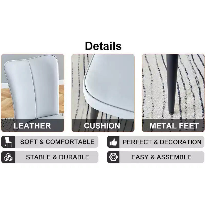 Chaises de salle à manger rembourrées, lot de 2 – Assise en similicuir, pieds en métal, gris clair