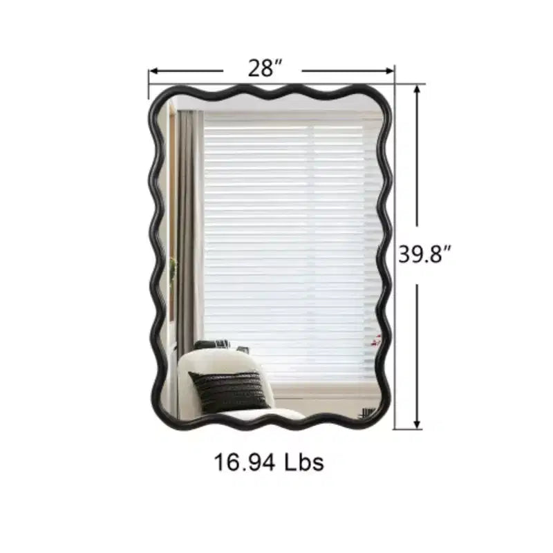 Miroir mural rectangulaire ondulé 40 x 28, Noir