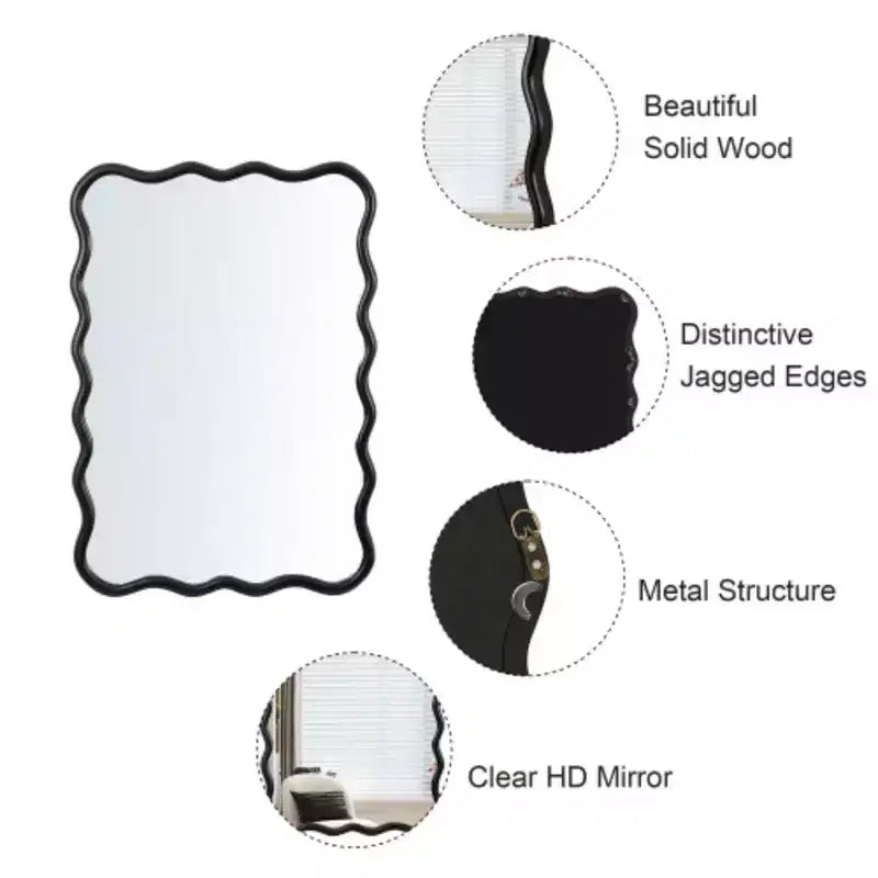 Miroir mural rectangulaire ondulé 40 x 28, Noir