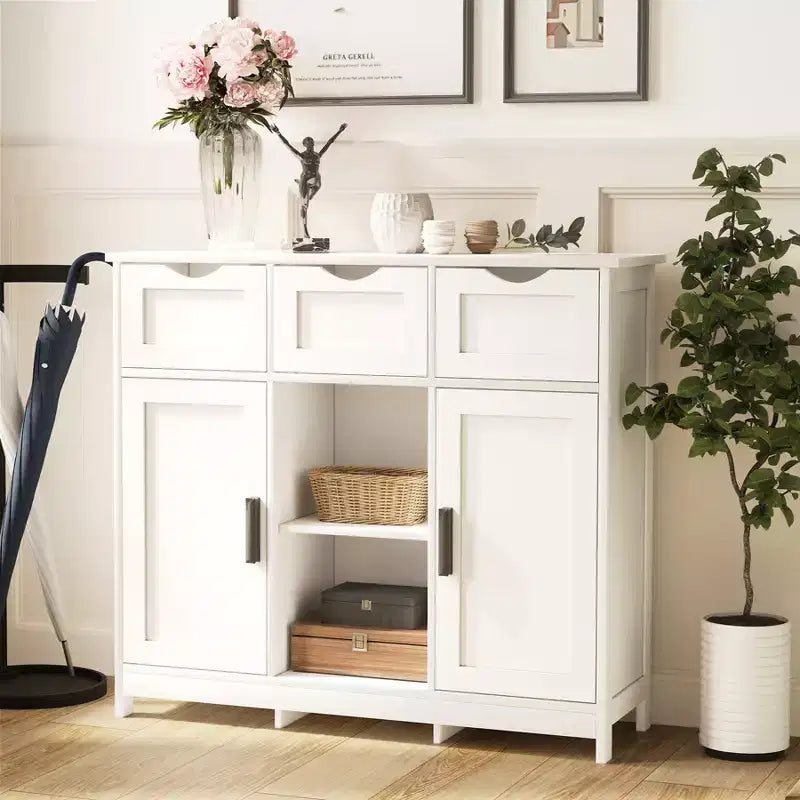 Meuble de rangement avec tiroirs et étagères pour salon – Blanc