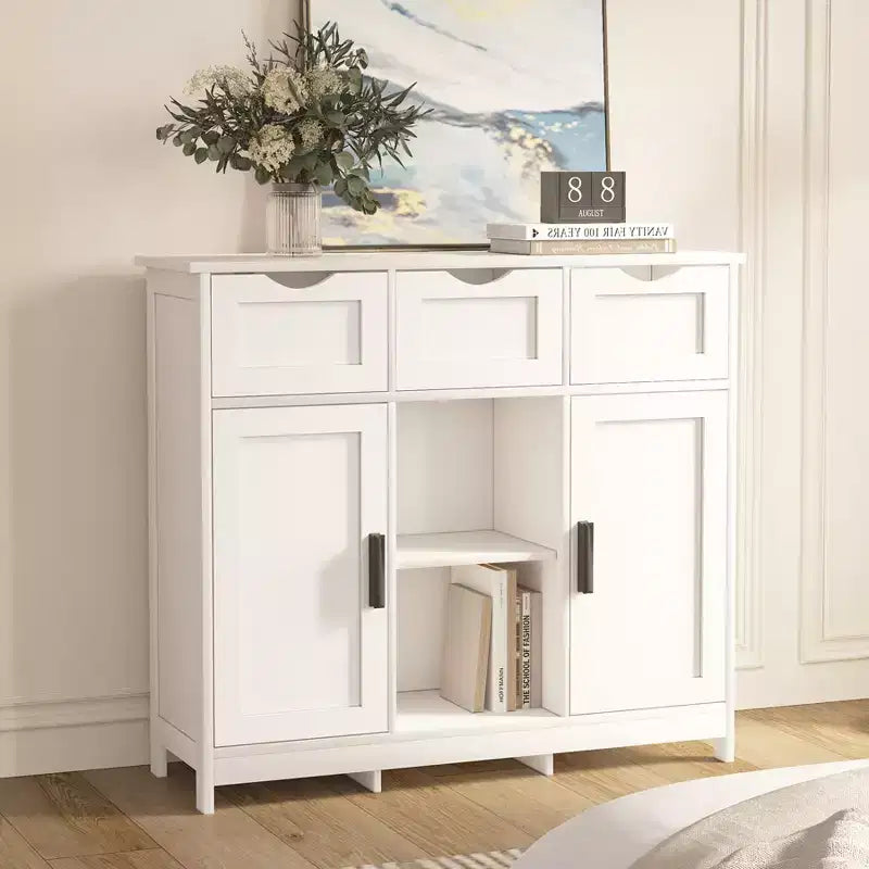 Meuble de rangement avec tiroirs et étagères pour salon – Blanc