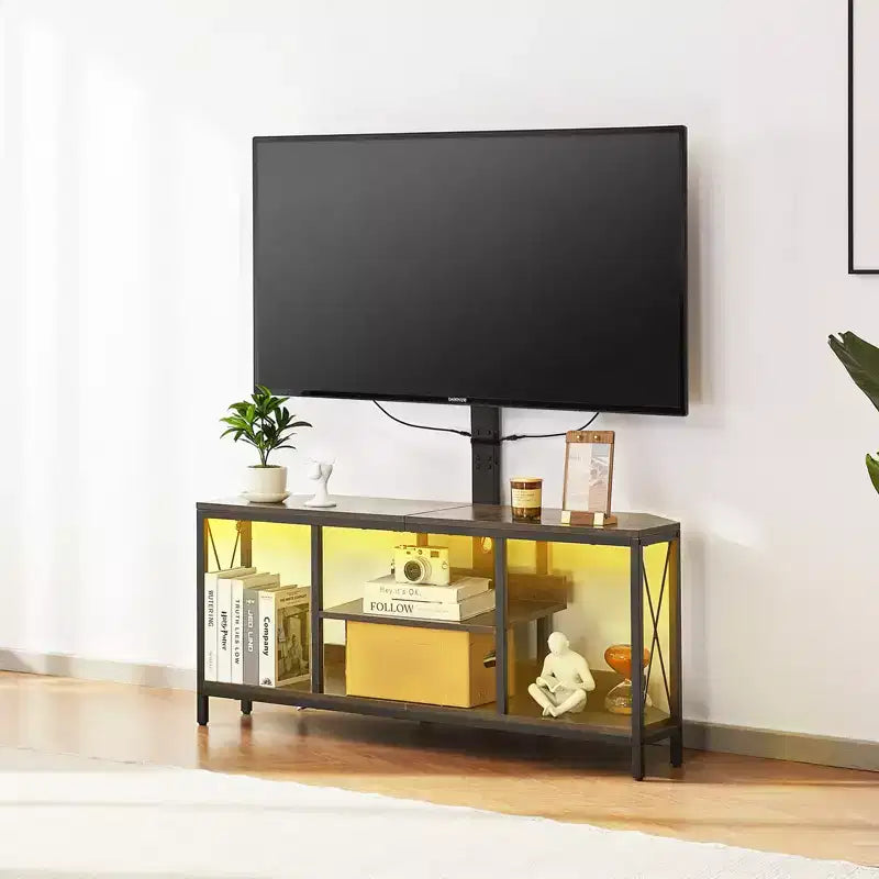 Meuble TV de 45" avec support intégré pour téléviseurs jusqu'à 75 pouces, réglable en hauteur, avec prise de courant, marron