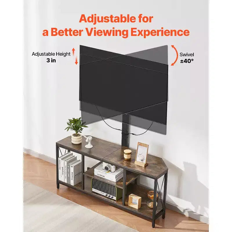 Meuble TV de 45" avec support intégré pour téléviseurs jusqu'à 75 pouces, réglable en hauteur, avec prise de courant, marron