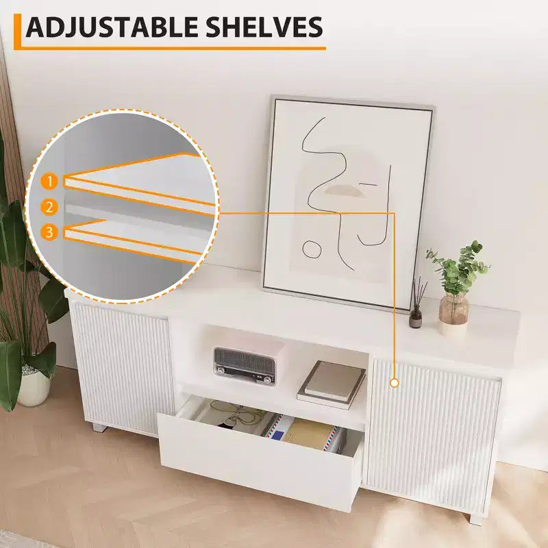 Meuble TV avec tiroir, 2 armoires de rangement et étagère ouverte, convient aux téléviseurs jusqu'à 70 pouces