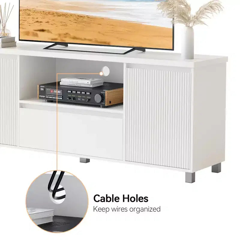 Meuble TV avec tiroir, 2 armoires de rangement et étagère ouverte, convient aux téléviseurs jusqu'à 70 pouces