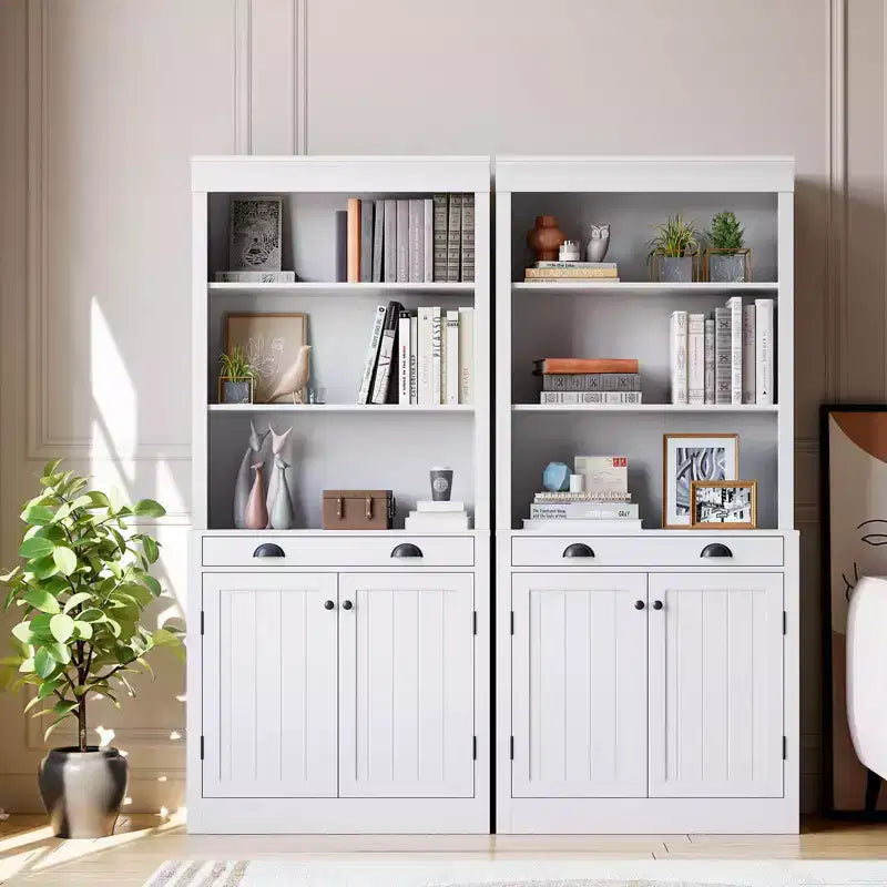 Bibliothèque de 180 cm avec tiroir, portes à persiennes et 5 étagères réglables