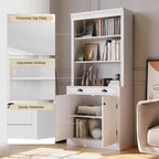 Bibliothèque de 180 cm avec tiroir, portes à persiennes et 5 étagères réglables