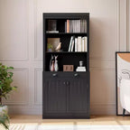 Bibliothèque de 180 cm avec tiroir, portes à persiennes et 5 étagères réglables