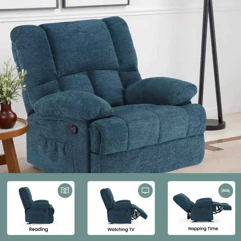 Fauteuil berçant inclinable surdimensionné vert noirâtre pour adultes