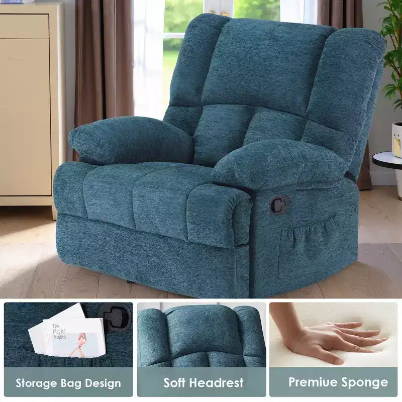 Fauteuil berçant inclinable surdimensionné vert noirâtre pour adultes