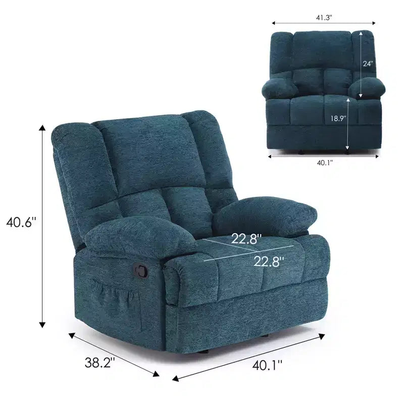 Fauteuil berçant inclinable surdimensionné vert noirâtre pour adultes