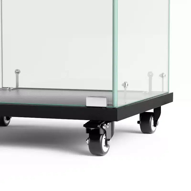 Vitrine d'exposition à 4 niveaux en verre trempé avec serrure et roulettes, meuble de rangement autoportant avec étagères en acrylique
