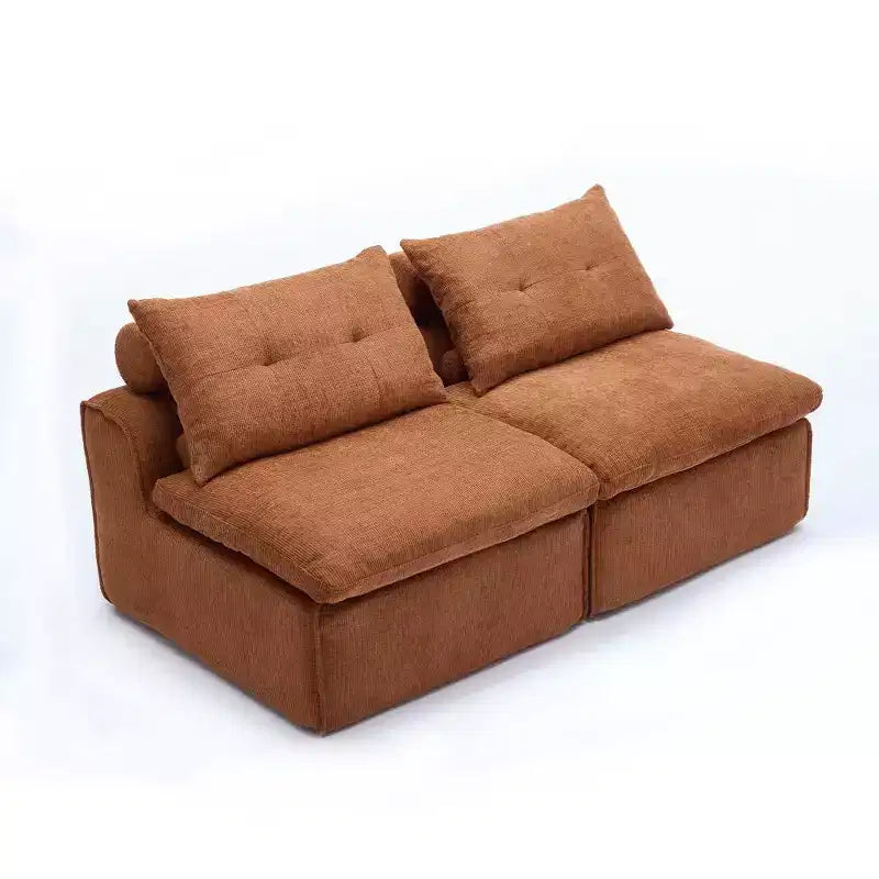 Canapé de salon sans accoudoirs 2 places en chenille avec oreillers cervicaux et lombaires