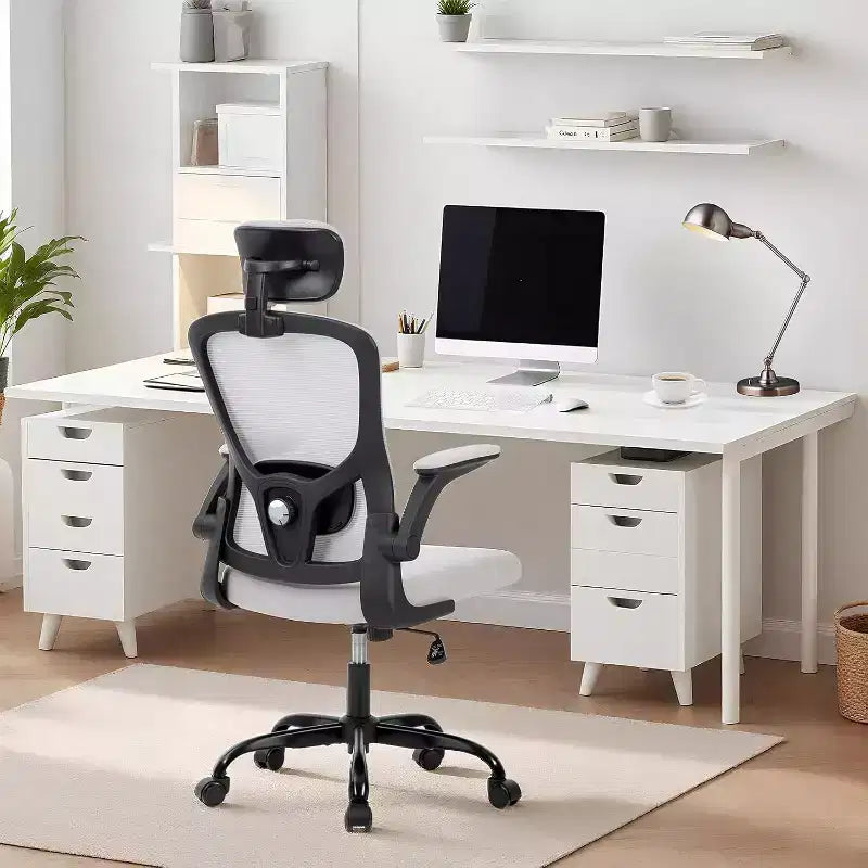 Chaise de bureau ergonomique en maille avec appui-tête et support lombaire réglables