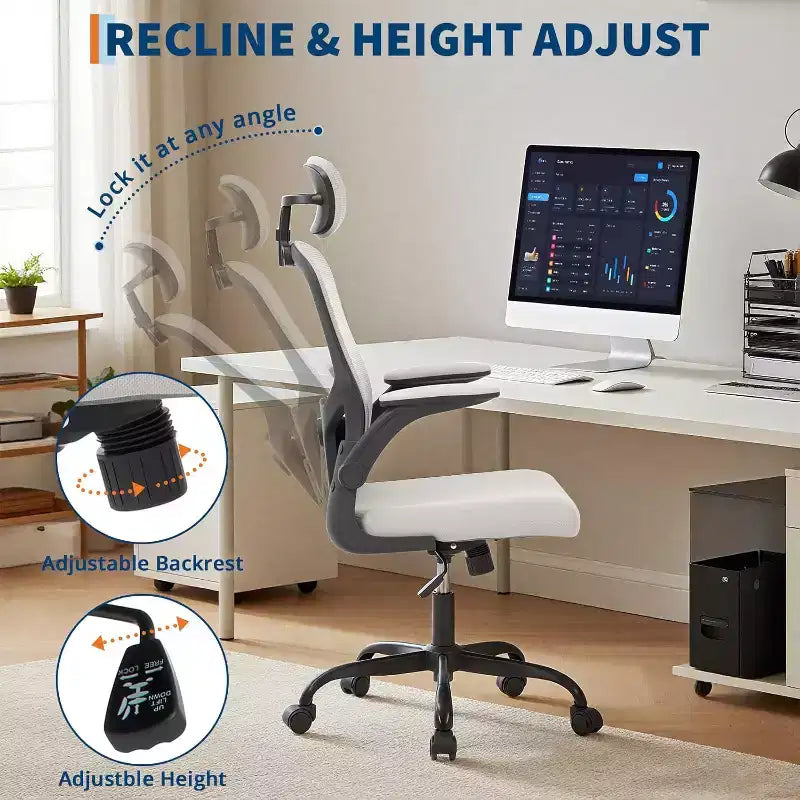 Chaise de bureau ergonomique en maille avec appui-tête et support lombaire réglables