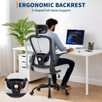 Chaise de bureau ergonomique en maille avec appui-tête et support lombaire réglables