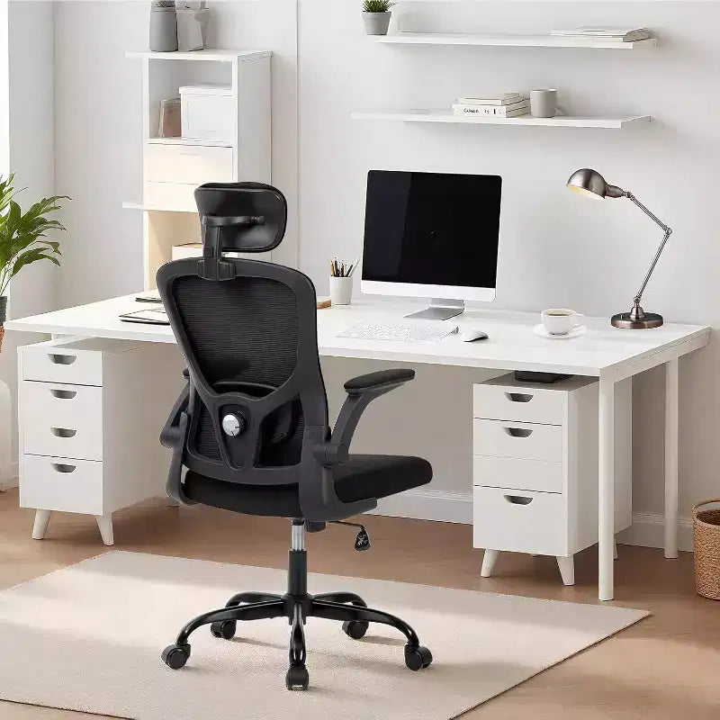Chaise de bureau ergonomique en maille avec appui-tête et support lombaire réglables
