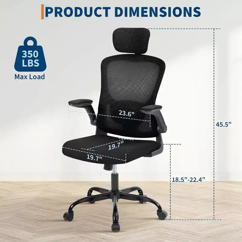 Chaise de bureau ergonomique en maille avec appui-tête et support lombaire réglables