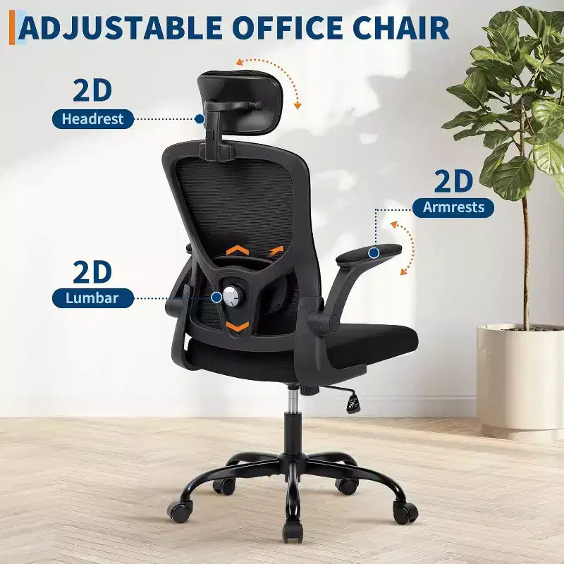 Chaise de bureau ergonomique en maille avec appui-tête et support lombaire réglables