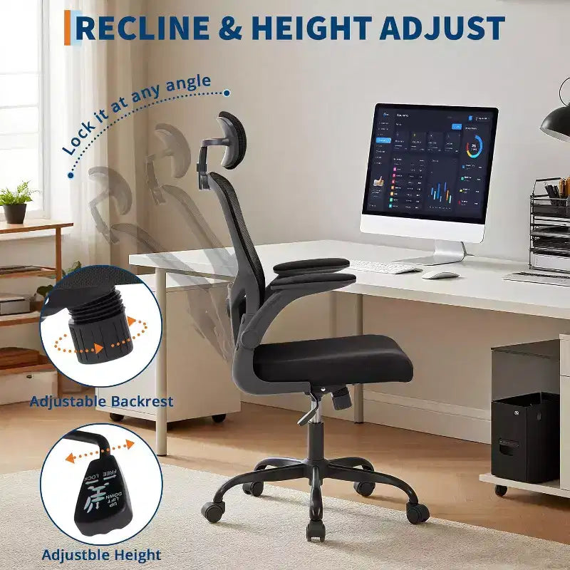 Chaise de bureau ergonomique en maille avec appui-tête et support lombaire réglables