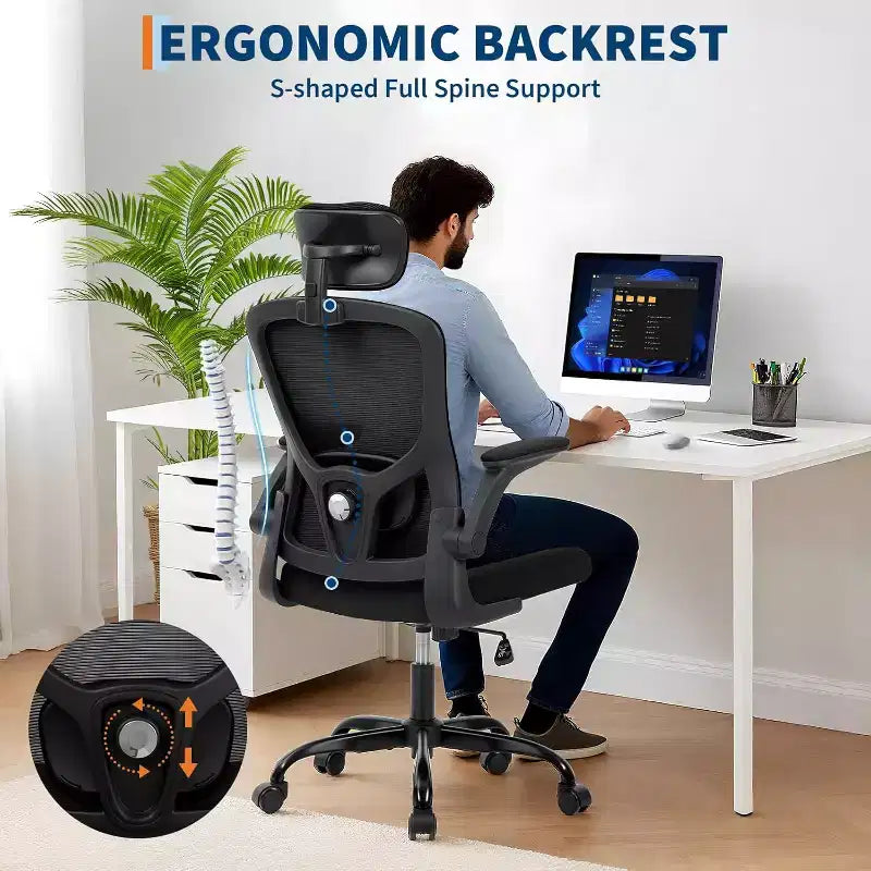 Chaise de bureau ergonomique en maille avec appui-tête et support lombaire réglables
