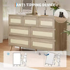 Commode 6 tiroirs en rotin avec large plateau