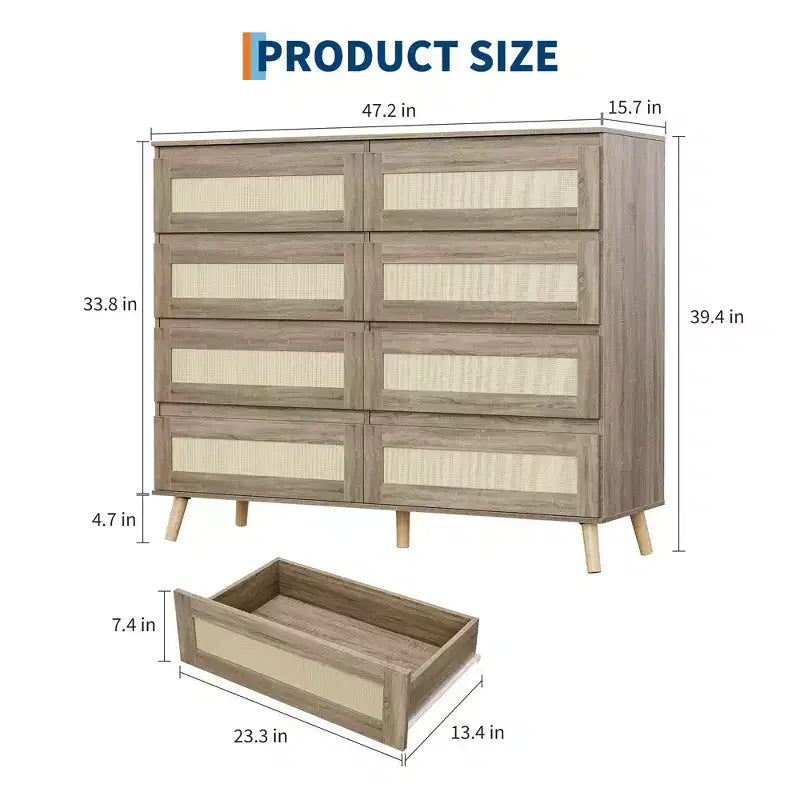 Commode 6 tiroirs en rotin avec large plateau