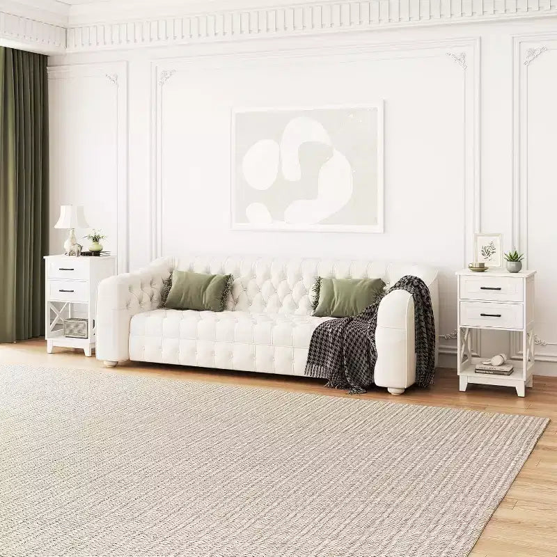 Table de chevet moderne avec tiroirs et étagère ouverte – Blanc