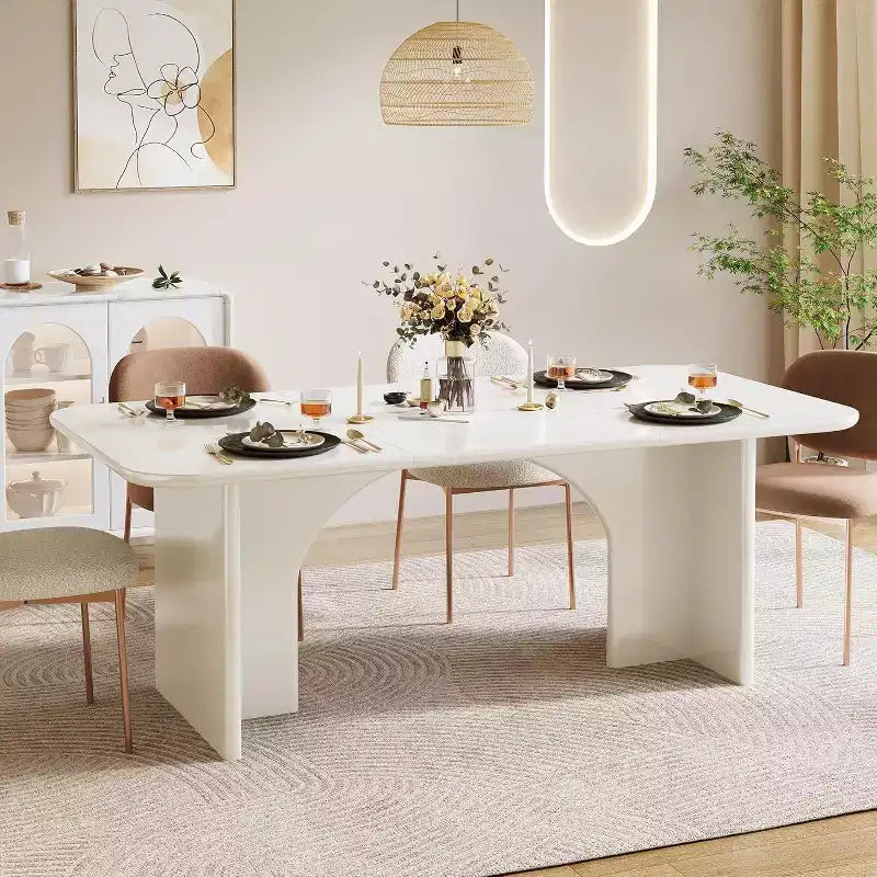 Table de salle à manger rectangulaire de 63 pouces avec pieds arqués, pour 4 à 6 personnes