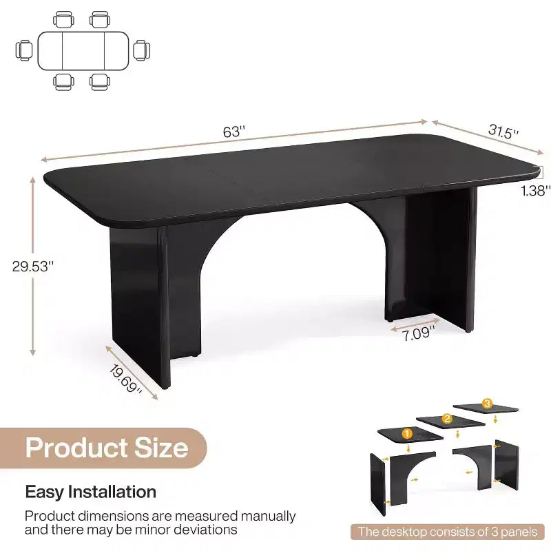 Table de salle à manger rectangulaire de 63 pouces avec pieds arqués, pour 4 à 6 personnes