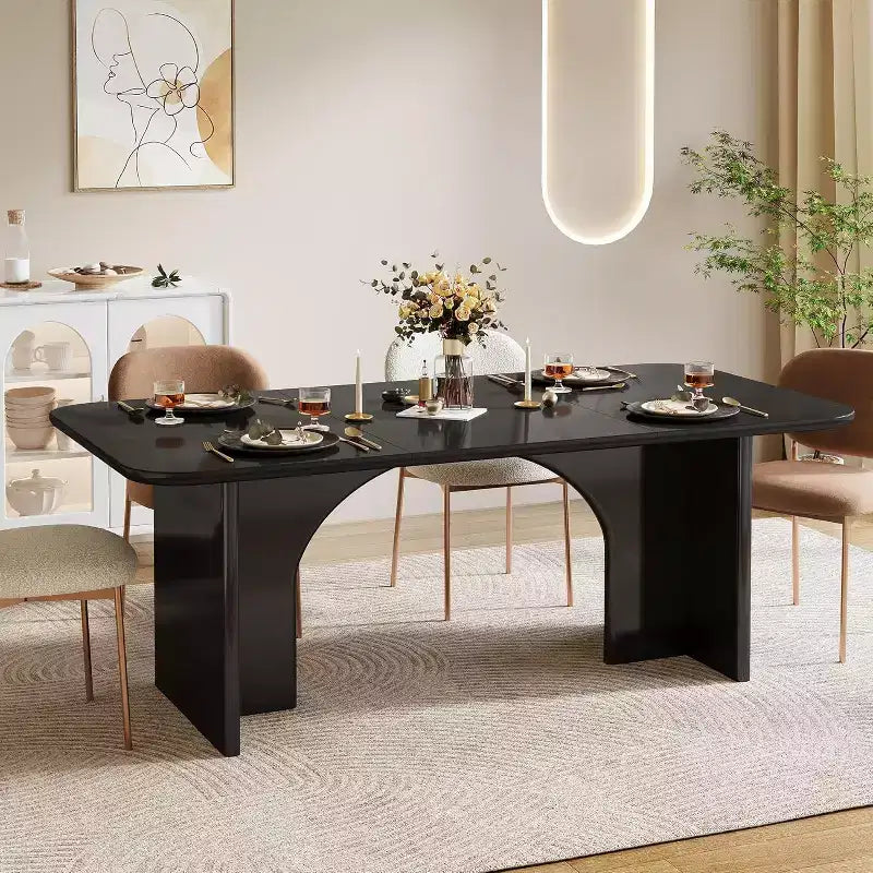 Table de salle à manger rectangulaire de 63 pouces avec pieds arqués, pour 4 à 6 personnes