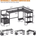 Bureau d'angle en L avec tiroir de classement et étagère ouverte, 193 cm