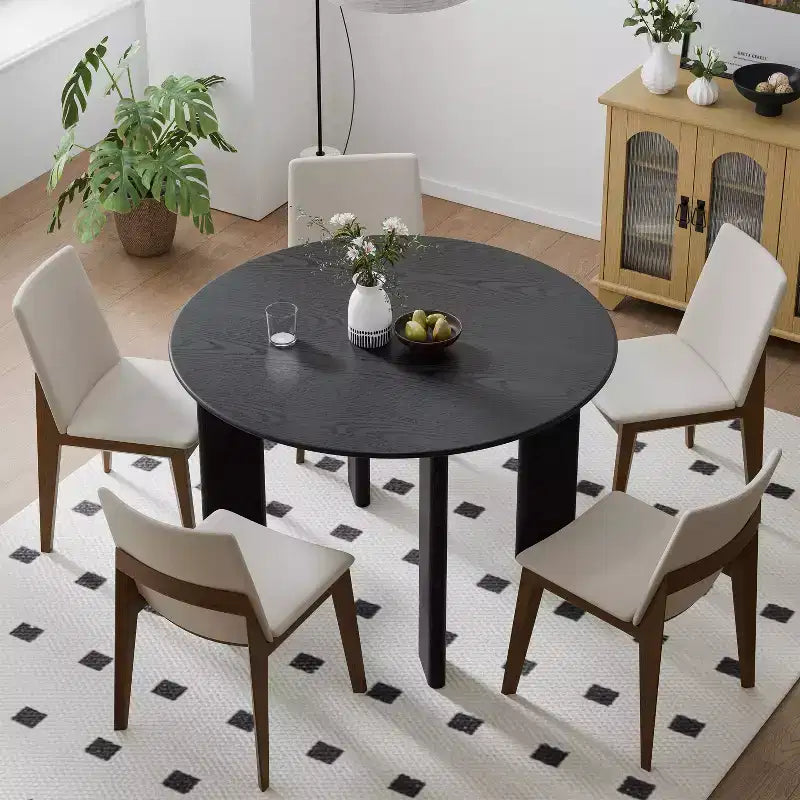 Table à manger ronde en bois de 45 pouces pour 4, pied central noir