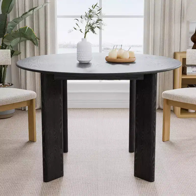 Table à manger ronde en bois de 45 pouces pour 4, pied central noir