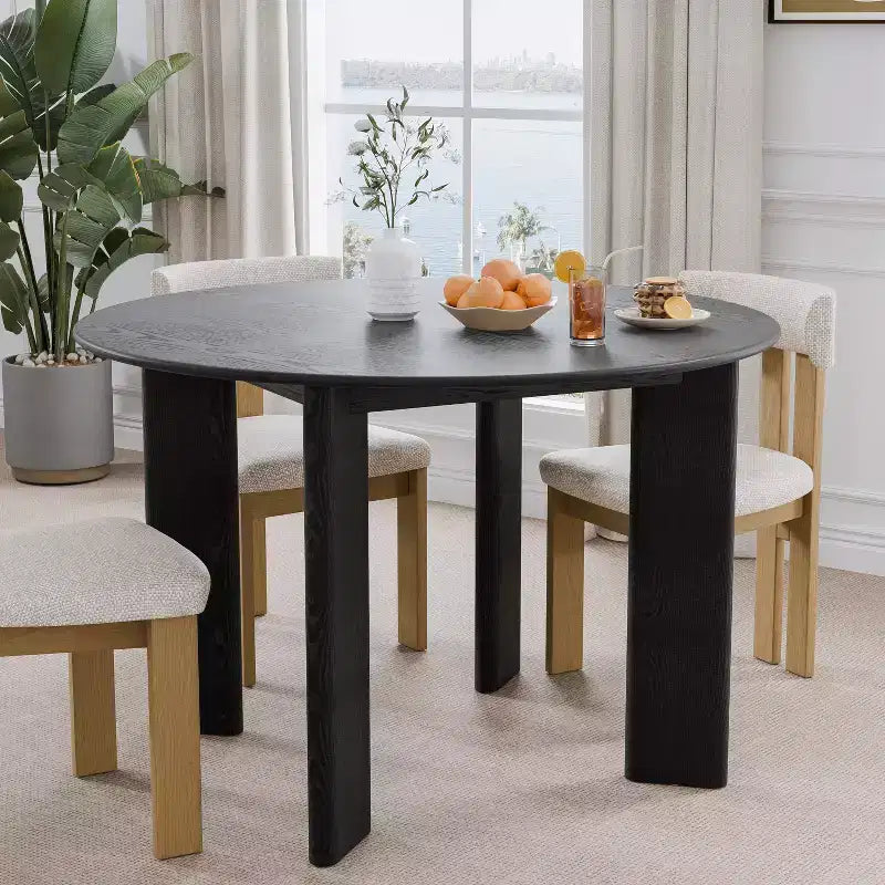Table à manger ronde en bois de 45 pouces pour 4, pied central noir