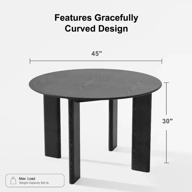 Table à manger ronde en bois de 45 pouces pour 4, pied central noir