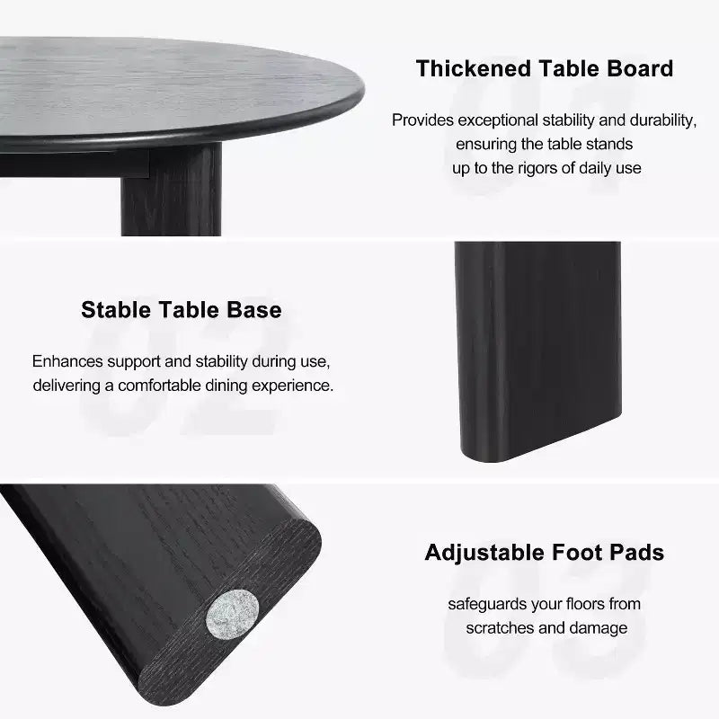 Table à manger ronde en bois de 45 pouces pour 4, pied central noir