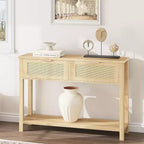 Console étroite avec 2 tiroirs et 2 étagères de rangement