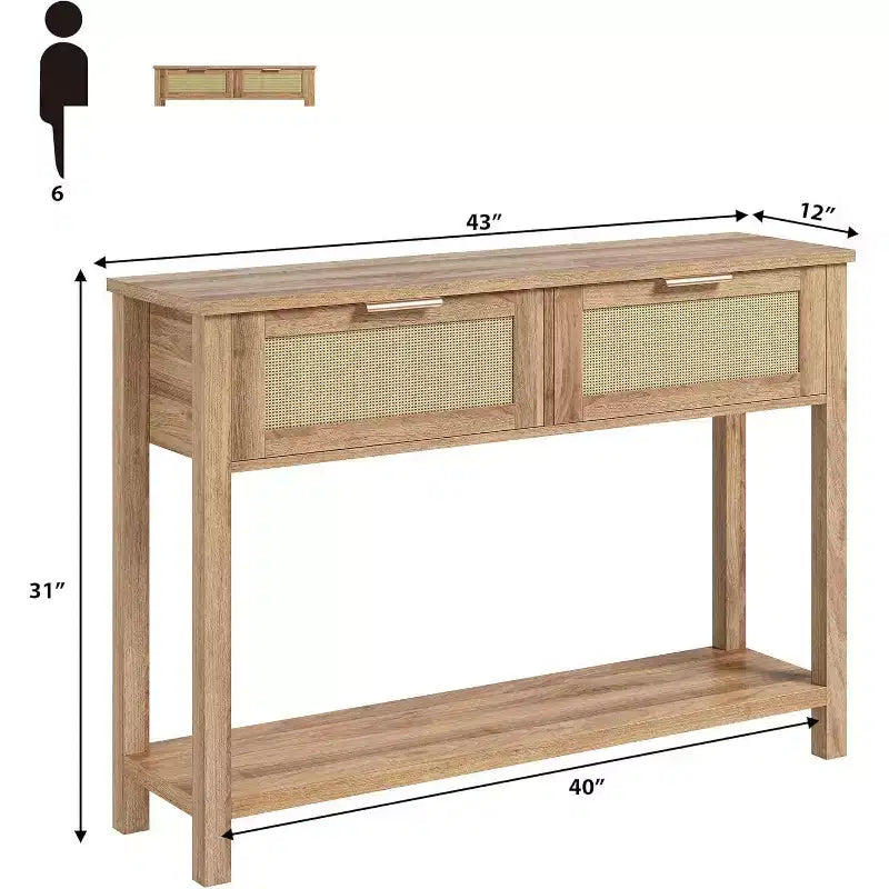 Console étroite avec 2 tiroirs et 2 étagères de rangement