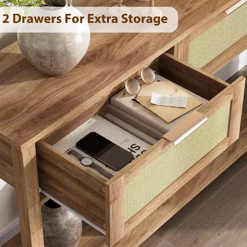 Console étroite avec 2 tiroirs et 2 étagères de rangement