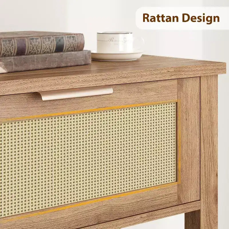 Console étroite avec 2 tiroirs et 2 étagères de rangement