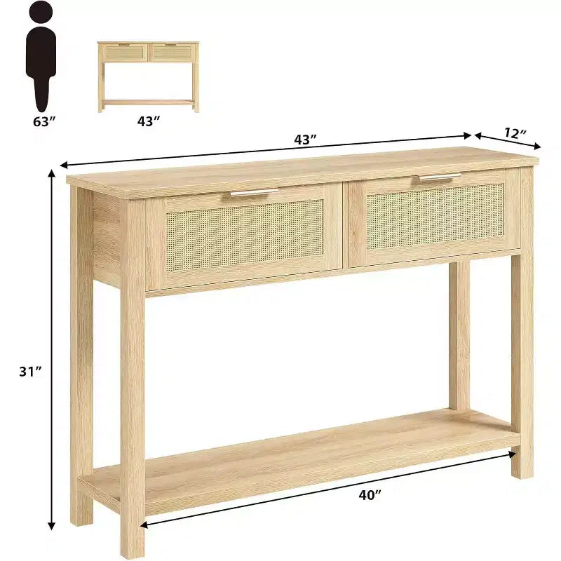Console étroite avec 2 tiroirs et 2 étagères de rangement