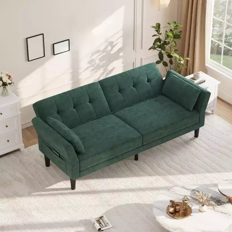 Canapé Futon Convertible avec Dossier et Accoudoirs Réglables, Tissu Chenille, 3 Places