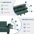 Canapé Futon Convertible avec Dossier et Accoudoirs Réglables, Tissu Chenille, 3 Places
