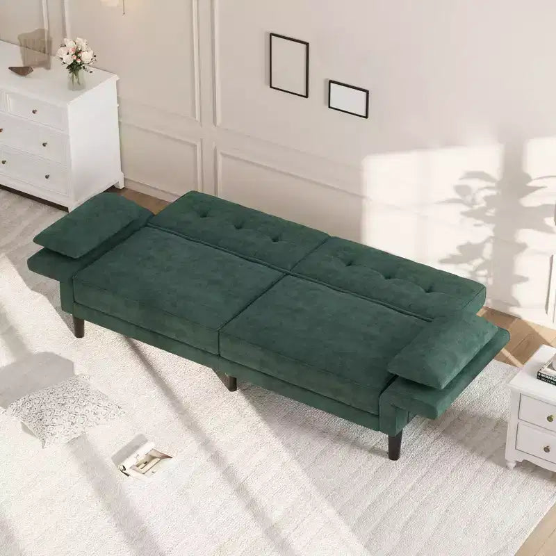Canapé Futon Convertible avec Dossier et Accoudoirs Réglables, Tissu Chenille, 3 Places