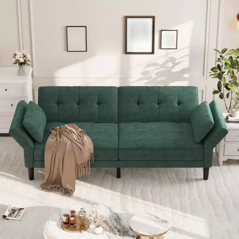 Canapé Futon Convertible avec Dossier et Accoudoirs Réglables, Tissu Chenille, 3 Places