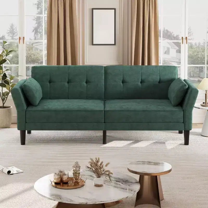 Canapé Futon Convertible avec Dossier et Accoudoirs Réglables, Tissu Chenille, 3 Places