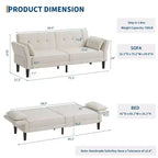 Canapé Futon Convertible avec Dossier et Accoudoirs Réglables, Tissu Chenille, 3 Places