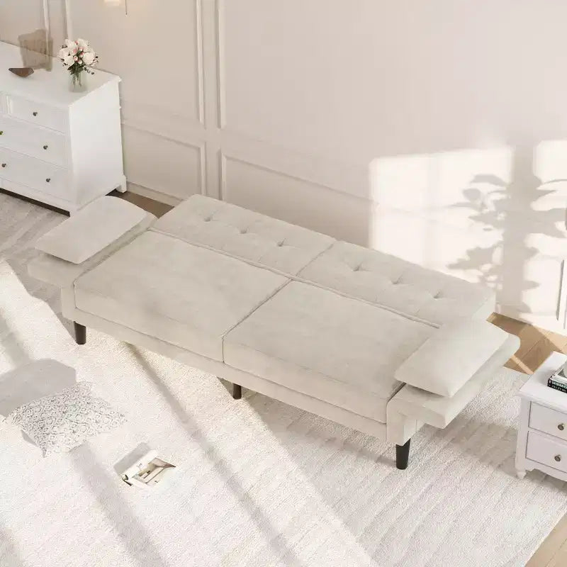 Canapé Futon Convertible avec Dossier et Accoudoirs Réglables, Tissu Chenille, 3 Places