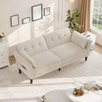 Canapé Futon Convertible avec Dossier et Accoudoirs Réglables, Tissu Chenille, 3 Places